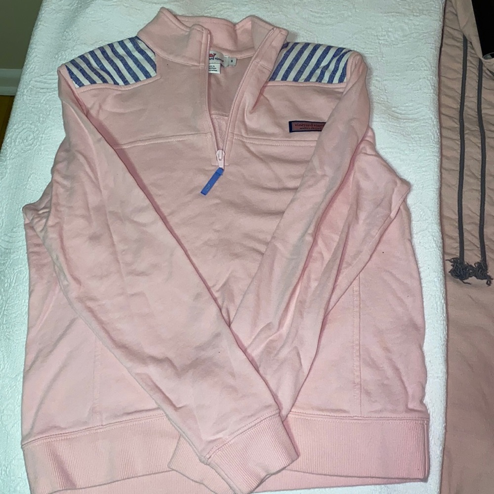 Vineyard Vines Pink Half-Zip Pullover with Blue Stripe Accents